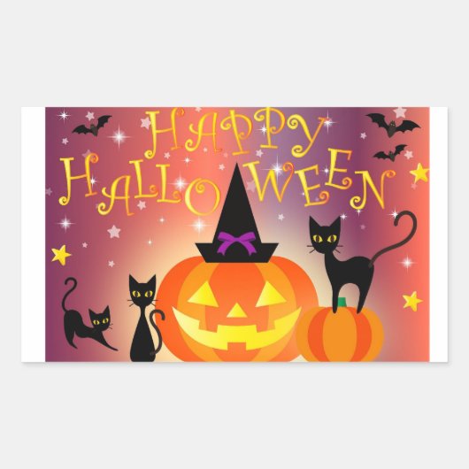 Happy Halloween Funny Bright Pumpkins Party Rechteckiger Aufkleber (Vorderseite)