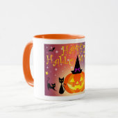 Happy Halloween Funny Bright Pumpkins Party Tasse (Vorderseite Links)