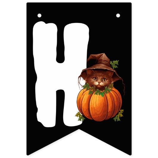 HAPPY HALLOWEEN FUNNY CAT PUMPKIN WIMPELKETTE (Zweite Fahne)