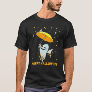 Happy Halloween Funny Ghost Holding Regenschirm Ca T-Shirt