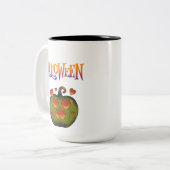 Happy Halloween funny Pumpkin Zweifarbige Tasse (Vorderseite Links)