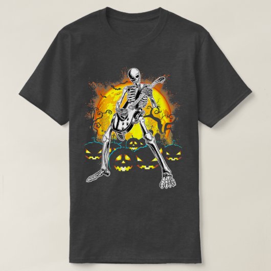 Happy Halloween Funny Skeleton Playing Guitar Pump T-Shirt (Design vorne)