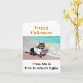 Happy Halloween Funny Spaß Niedlich Cat Kostüm Fot Karte (Gelbe Blume)