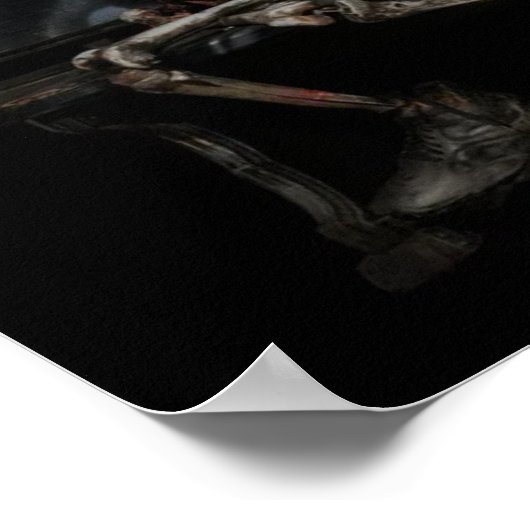 Happy Halloween Funny Spooky Skeleton auf der Bank Poster (Ecke)