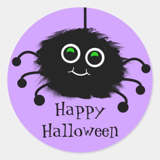 Happy Halloween Fuzzy Toon Spider Runder Aufkleber (Vorderseite)