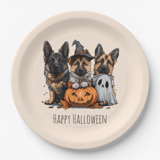Happy Halloween German Shepherd Dogs Pappteller (Vorderseite)
