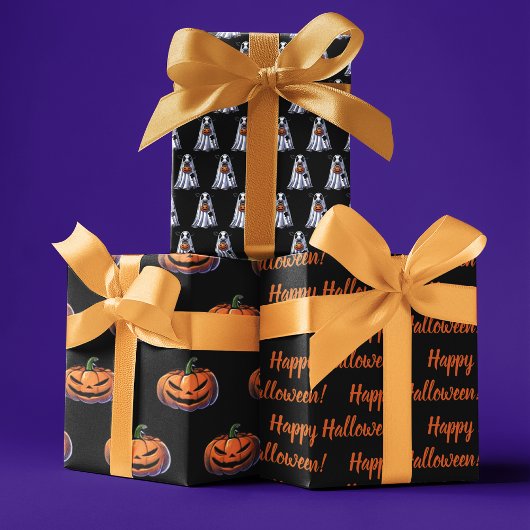Happy Halloween-Gespenst und Kürbis Geschenkpapier Set