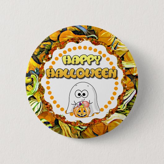 Happy Halloween Ghost and Gourds Button (Vorderseite)