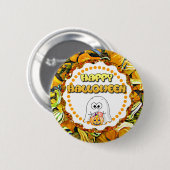 Happy Halloween Ghost and Gourds Button (Vorne & Hinten)