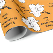 Happy Halloween Ghost Bat Orange Geschenkpapier (Rolleneckpunkt)