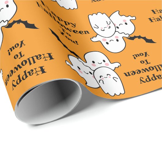 Happy Halloween Ghost Bat Orange Geschenkpapier (Rolleneckpunkt)