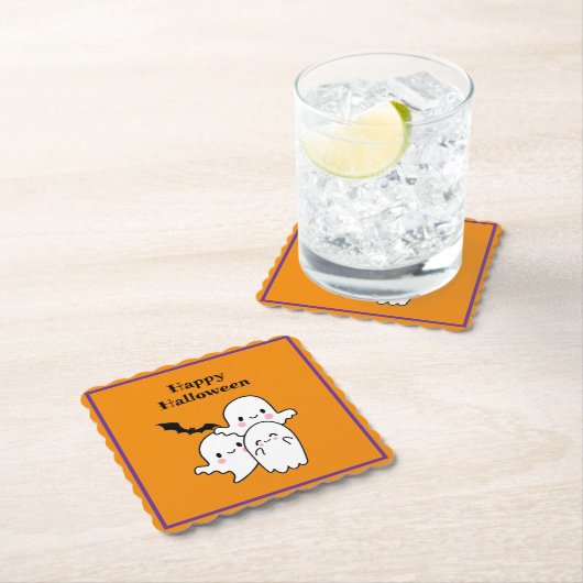 Happy Halloween Ghost Bat Orange Lila Untersetzer (Vor Ort)
