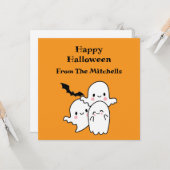 Happy Halloween Ghost Bat Orange Modern Simple Karte (Vorderseite/Rückseite Beispiel)