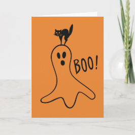 Happy Halloween Ghost Black Cat Niedlich Orange Karte