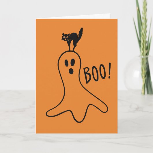 Happy Halloween Ghost Black Cat Niedlich Orange Karte (Vorderseite)