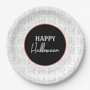 Happy Halloween Ghost Candy Hand Lettering Doodle Pappteller