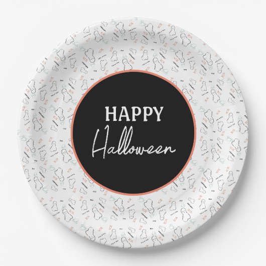Happy Halloween Ghost Candy Hand Lettering Doodle Pappteller (Vorderseite)