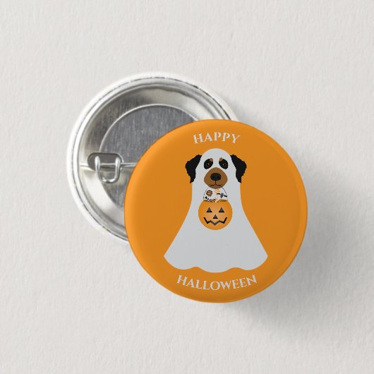 Happy Halloween Ghost Dog Button (Vorne & Hinten)