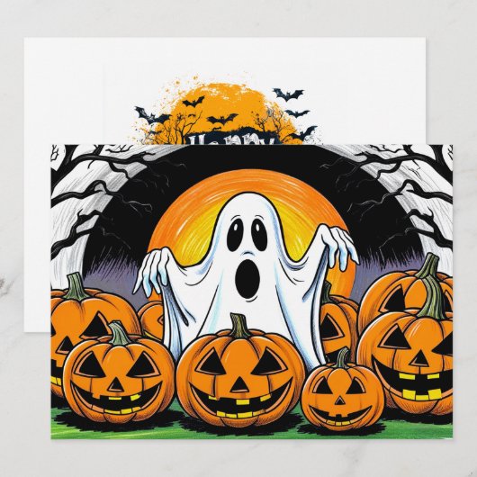 Happy Halloween Ghost Einladung (Vorne/Hinten)