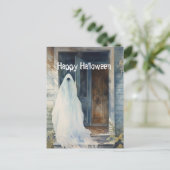 Happy Halloween Ghost Entering House Postkarte (Stehend Vorderseite)