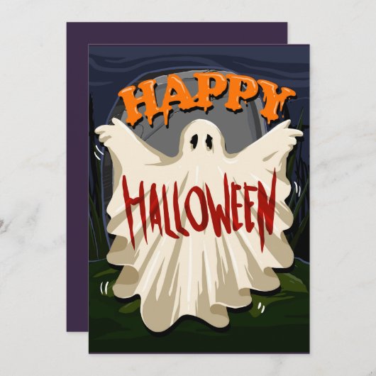 Happy Halloween Ghost Feiertagskarte (Vorne/Hinten)