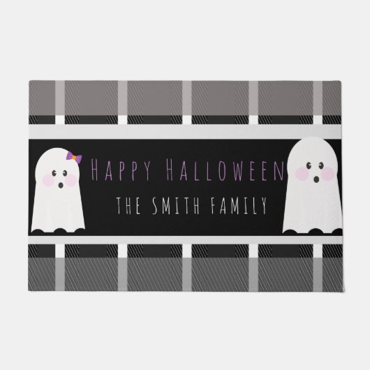 Happy Halloween Ghost Kariert Pattern Name Doormat Fußmatte (Vorderseite)