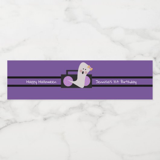 Happy Halloween Ghost Lila Geburtstag Wasserflaschenetikett (Einzelnes Label)