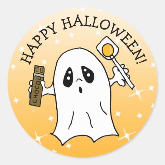 Happy Halloween Ghost mit Candy Bar Runder Aufkleber (Vorderseite)