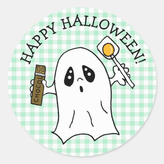 Happy Halloween Ghost mit Candy Runder Aufkleber (Vorderseite)