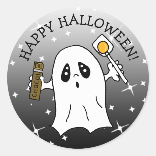 Happy Halloween Ghost mit Candy Runder Aufkleber (Vorderseite)