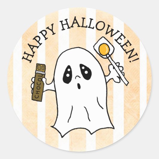 Happy Halloween Ghost mit Candy Runder Aufkleber (Vorderseite)