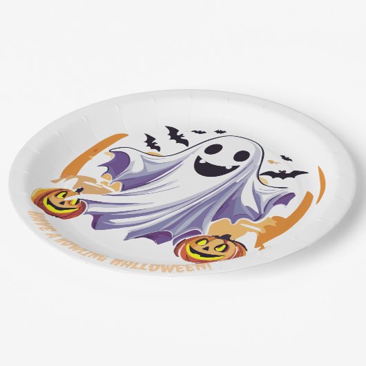 Happy Halloween Ghost Pappteller (Schrägansicht)