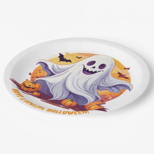 Happy Halloween Ghost Pappteller (Schrägansicht)