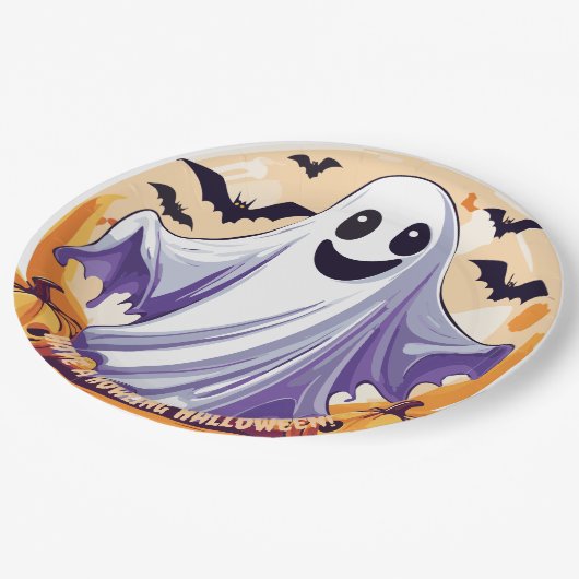 Happy Halloween Ghost Pappteller (Schrägansicht)