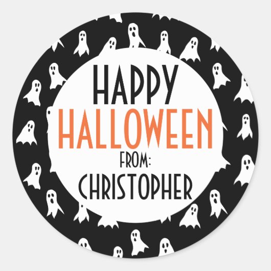Happy Halloween Ghost Pattern Kids Personalisiert Runder Aufkleber (Vorderseite)