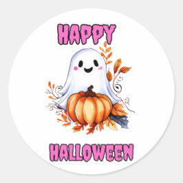 Happy Halloween Ghost - Pink Runder Aufkleber
