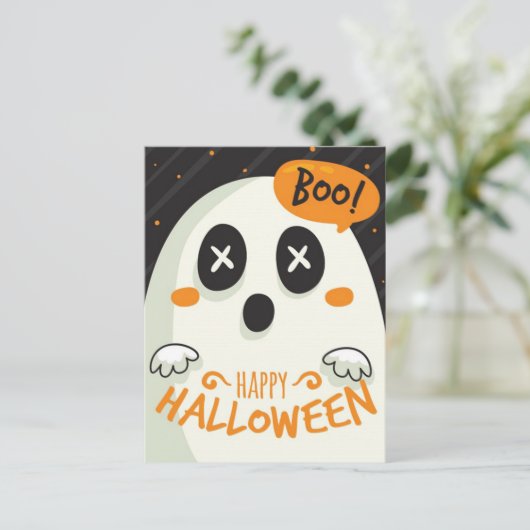 Happy Halloween Ghost Postkarte (Stehend Vorderseite)