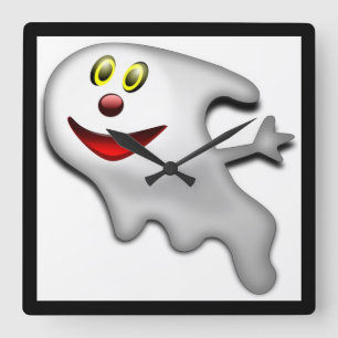 "HAPPY HALLOWEEN" GHOST QUADRATISCHE WANDUHR