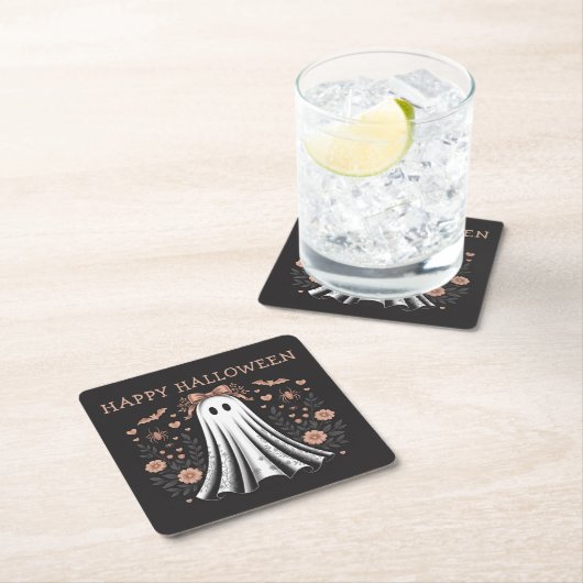 Happy Halloween Ghost Square Paper Untersetzer (Vor Ort)
