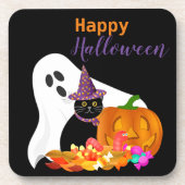 Happy Halloween Ghost und Black Cat Plastic Getränkeuntersetzer (Vorderseite)