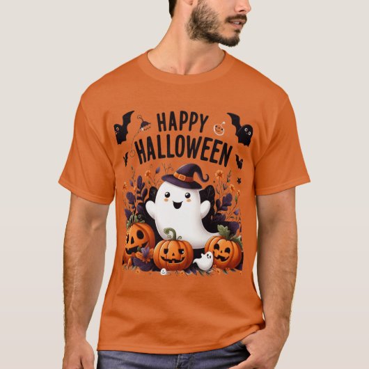 Happy Halloween Ghost und Pumpkins Fun Art T-Shirt (Vorderseite)