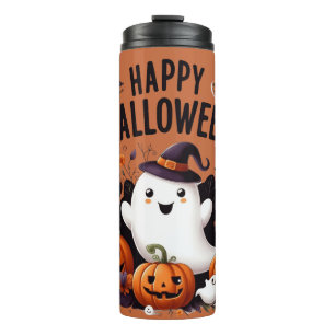 Happy Halloween Ghost und Pumpkins Fun Art T-Shirt Thermosbecher