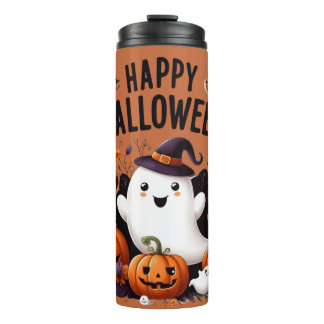 Happy Halloween Ghost und Pumpkins Fun Art T-Shirt Thermosbecher