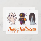 Happy Halloween Ghost Voodoo Doll und Girl Postkarte (Vorne/Hinten)