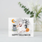 Happy Halloween Ghost Watercolor Postkarte (Stehend Vorderseite)