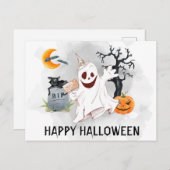 Happy Halloween Ghost Watercolor Postkarte (Vorne/Hinten)