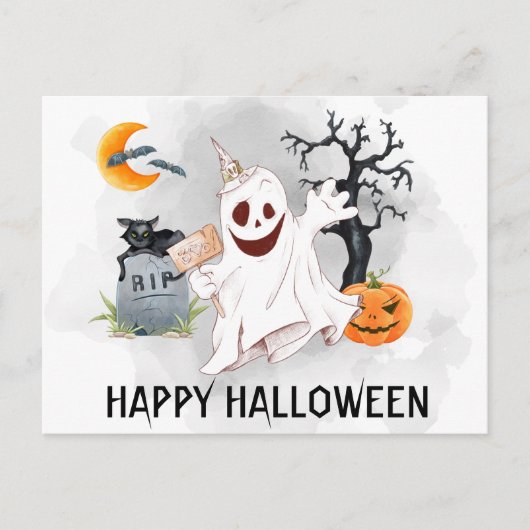 Happy Halloween Ghost Watercolor Postkarte (Vorderseite)