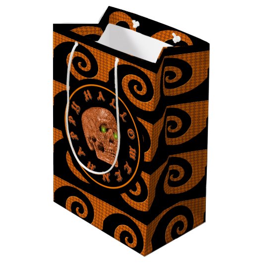 Happy Halloween Glitzer Skull Mittlere Geschenktüte (Rückseite Schrägansicht)