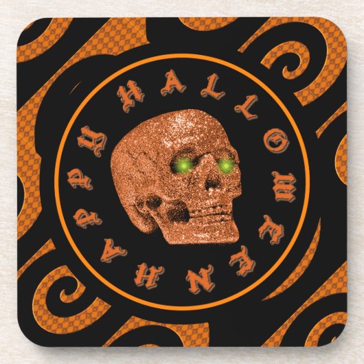 Happy Halloween Glitzer Skull Square Untersetzer (Vorderseite)