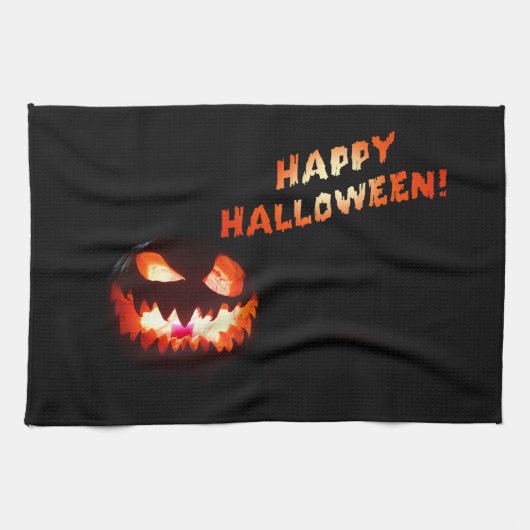 HAPPY HALLOWEEN - Glühender Jack-O-Lantern Geschirrtuch (Horizontal)
